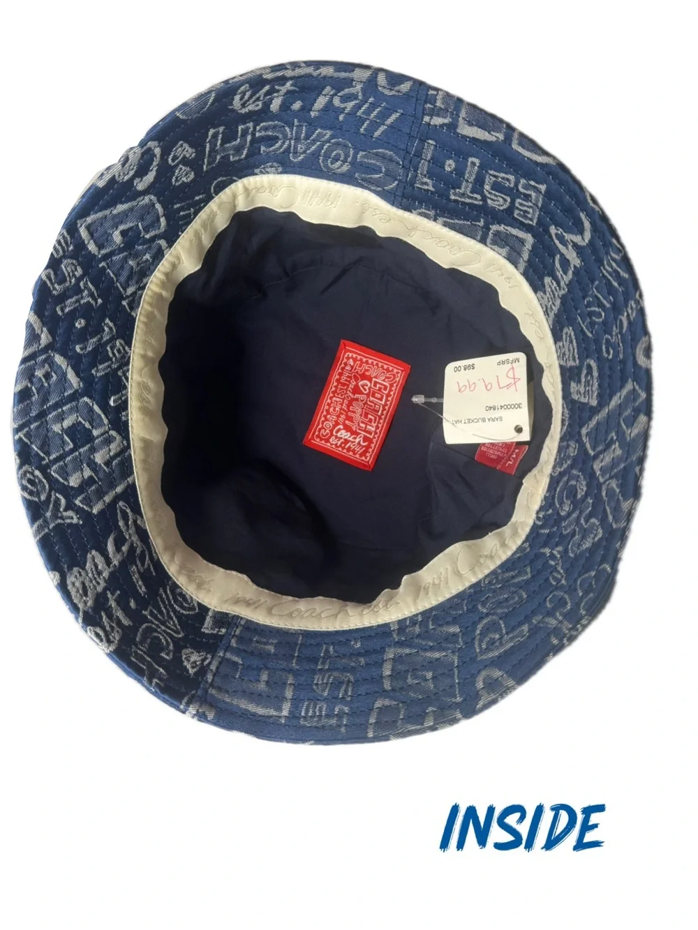 Coach Y2K Poppy Blue Graffiti Script  Story Patch Sara Bucket M/L Hat 80913 NWT